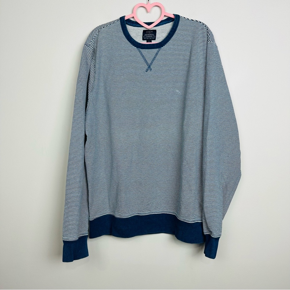 J. Crew Factory Blue Striped Fleece Crewneck Sweatershirt Size large